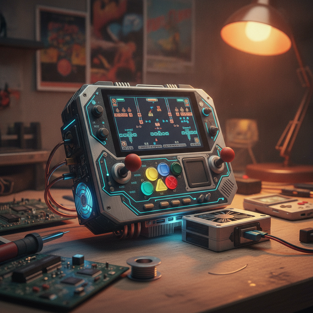 A detailed shot of a computer board, possibly an AMD BC-250 mining board, integrated into a DIY setup, illustrating the concept of a repurposed gaming machine.