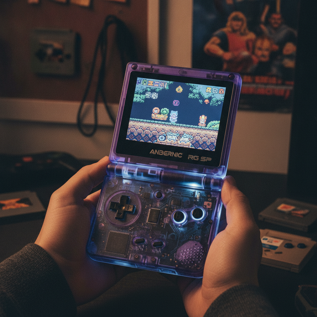 Anbernic RG SP retro handheld in clamshell design