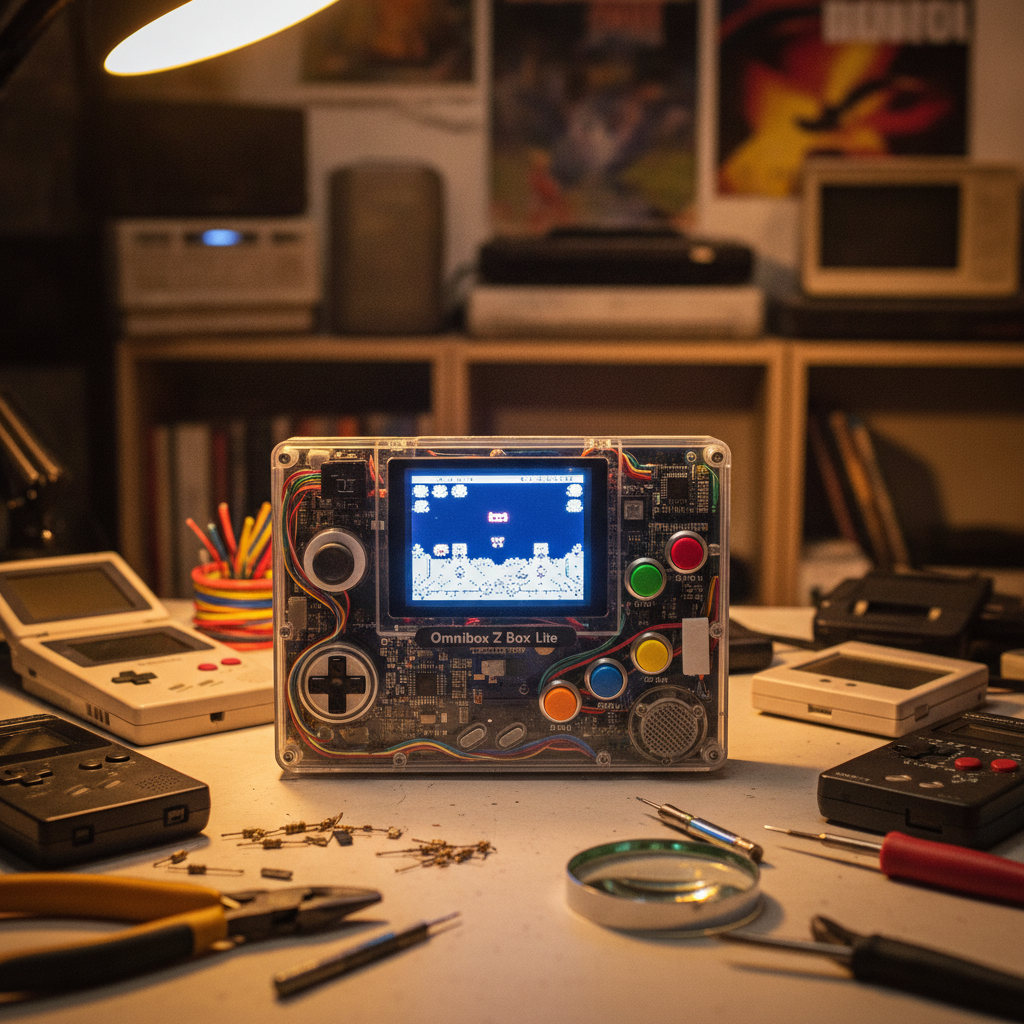 A compact, sleek device connected to a screen, representing a micro-console