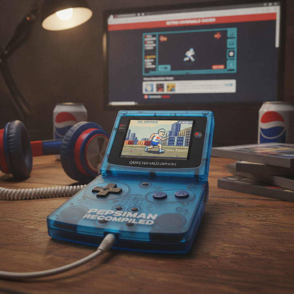 Pepsiman running through a city street, dodging obstacles with a refreshing can of Pepsi